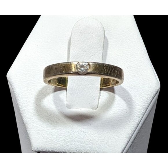 Minimalist Gold Tone Over Sterling Silver Single Cubic Zirconia Ring - Picture 3 of 12